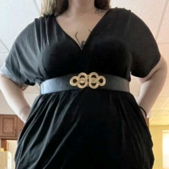 Black corset belt boho elastic wide Faux leather gold spirals waist plus size - Picture 8 of 16